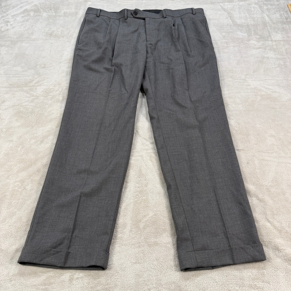 Lauren Ralph Lauren Mens 40x30 Gray Pleated Cuffed Dress Pants Stretch Casual